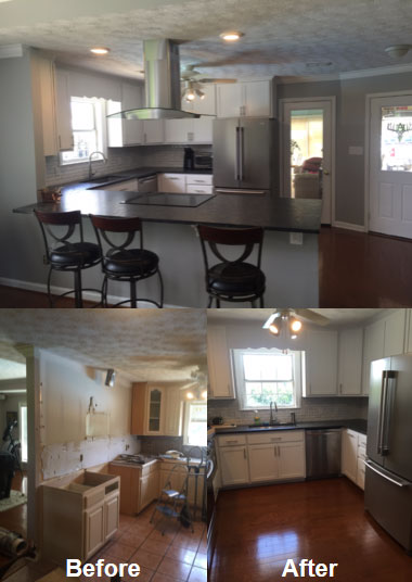 before and after kitchen remodel in a Montgomery, Alabama home