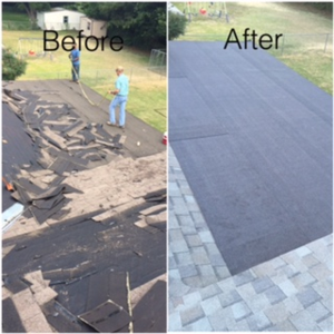 Before and after roofing upgrade on a Montgomery, AL home.