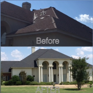 Before and after roofing repair of a home in Pike Road, AL. 